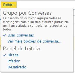 1 Como mudar o modo de exibição de mensagens Para mudar a maneira como suas mensagens são exibidas no OWA: 1. Clique em Exibir 2.