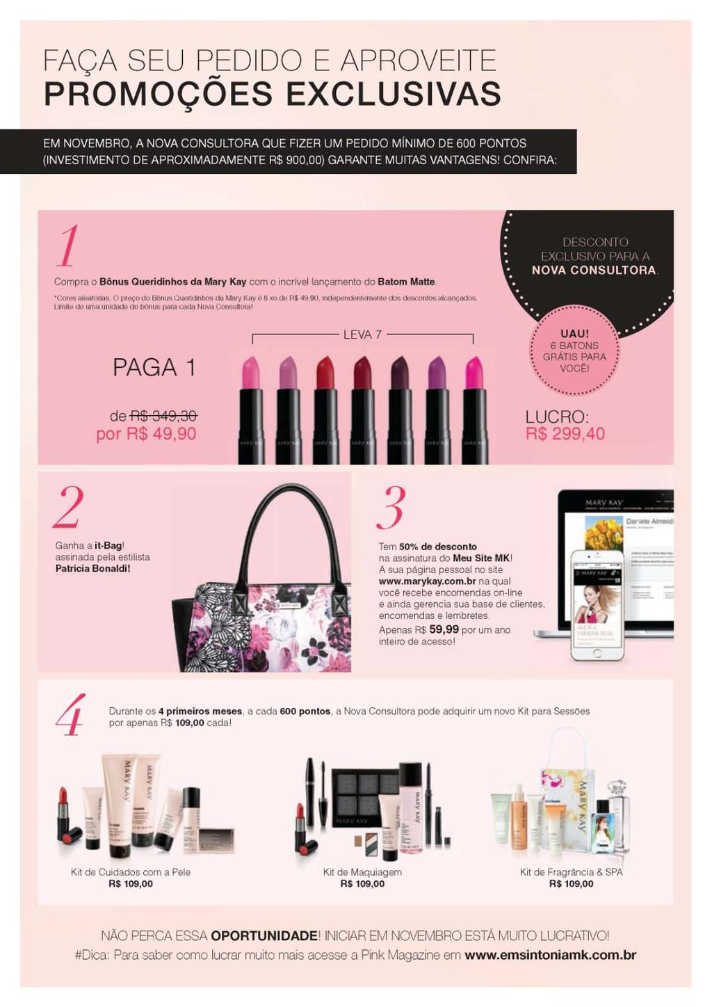 Promo NOVA Consultora Pedido de 600 pontos Bônus Queridinhos MARY KAY,