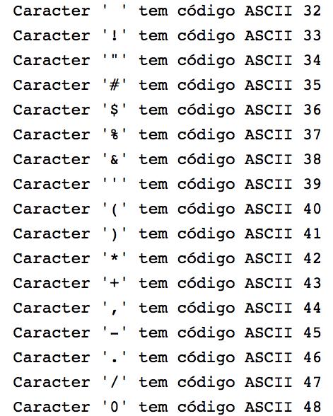 Tabela ASCII Escreva um programa que imprima