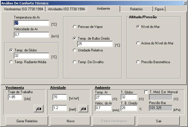 módulo de conforto térmico do Analysis CST. Figura 12.