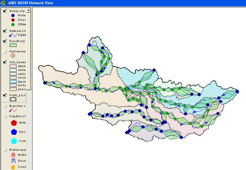 5.1 Network UGRHI PCJ A geração da rede foi feita com a digitalização da rede hidrográfica, que utilizou como base dados do DAEE e do Relatório da Situação dos Recursos Hídricos das Bacias