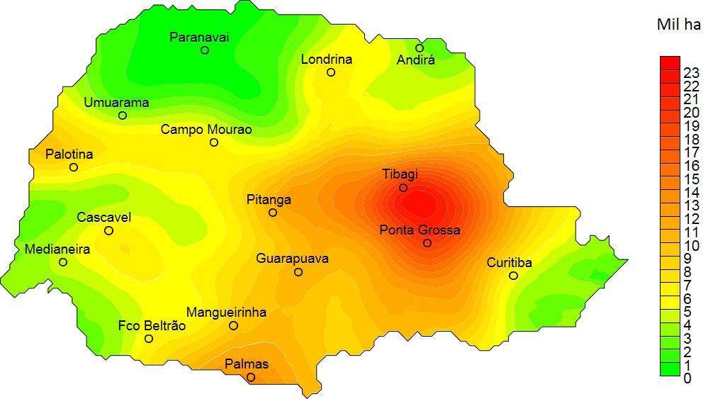 14 Variabilidade espacial e temporal da produção de soja no Paraná mente Cascavel, Campo Mourão, Maringá, Londrina, Ponta Grossa e Guarapuava.