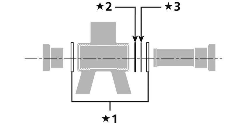 DICAS TÉCNICAS Se usar 3 espaçadores de 2,5mm com uma abraçadeira e uma caixa do movimento pedaleiro com uma largura de 68mm, instale os 3 espaçadores de modo a que haja 2 à direita e 1 à esquerda.