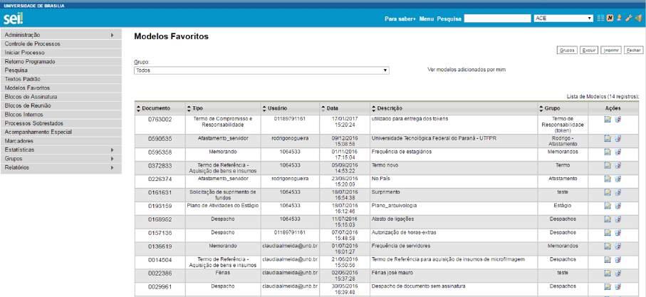 o sistema permite que sejam salvos para reuso. O SEI pode salvar modelos de documentos se já houver um grupo onde categorizá-los.