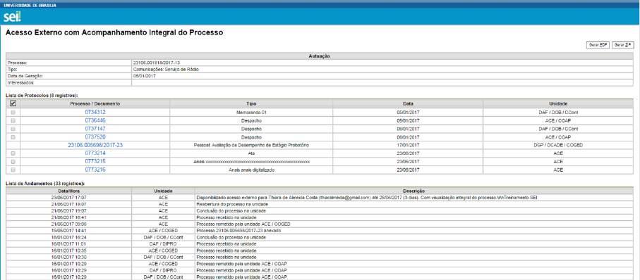 Este e-mail não passa a fazer parte da árvore de documentos do processo. Mas, a operação é registrada automaticamente no histórico do processo.