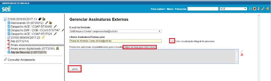 O usuário externo receberá um e-mail contendo um link que dá acesso à página