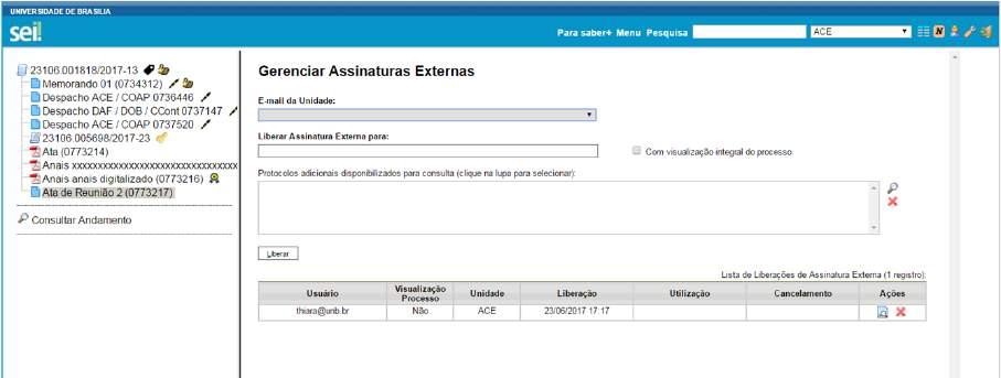 Ao digitar e-mail e senha, o sistema abre a tela Controle de Acessos