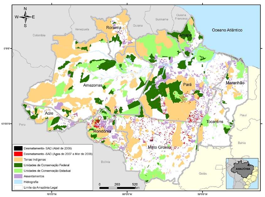Figura 3. Desmatamento na em agosto de 2007 a abril de 2008 (Fonte: Imazon SAD).