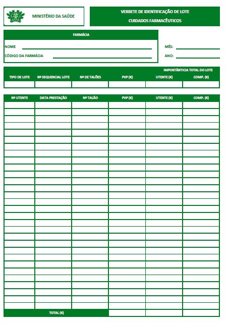 Para as farmácias que recorram ao preenchimento manual dos Verbetes de Identificação de Lotes de Cuidados Farmacêuticos, informa-se que