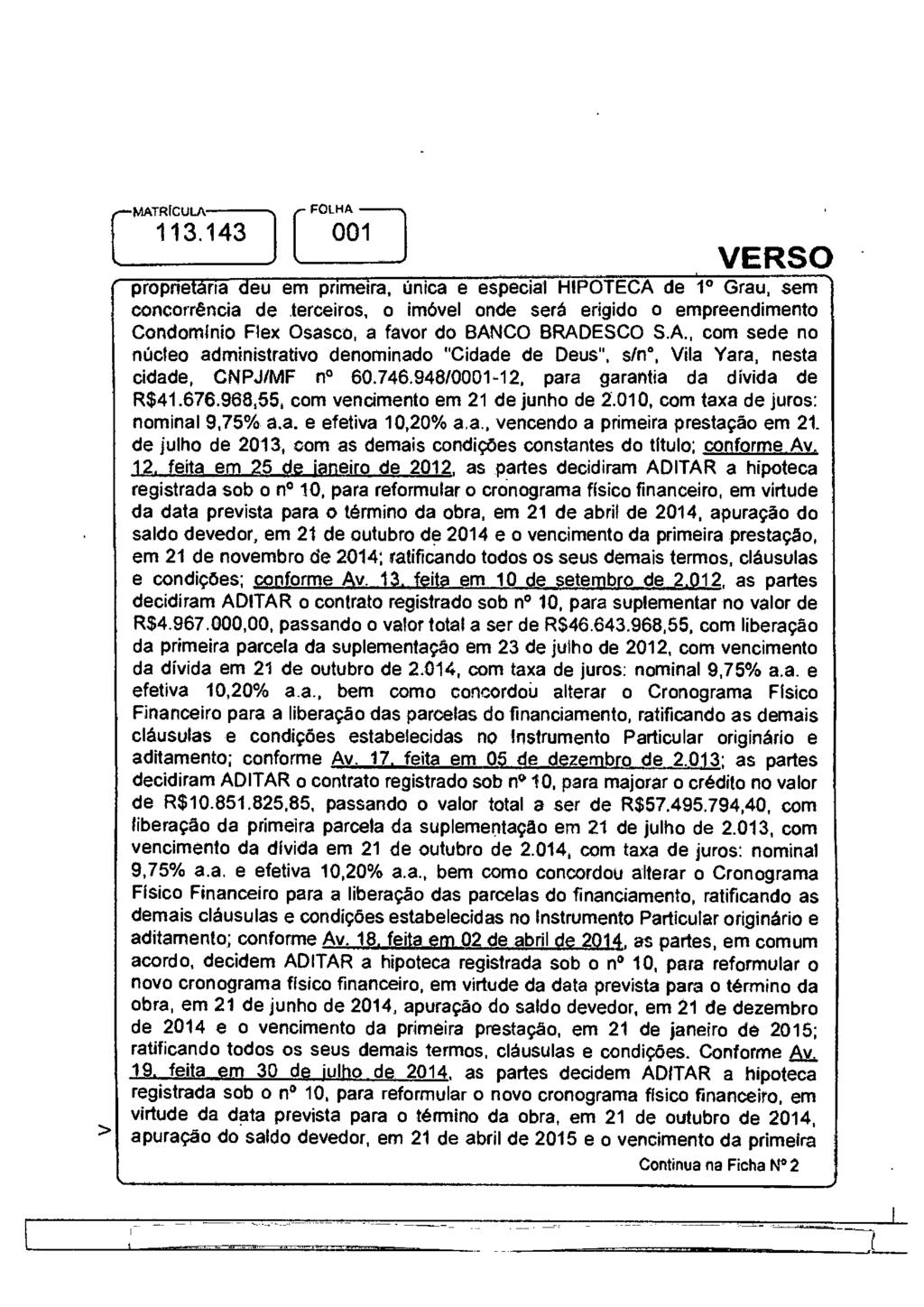 [-MATRÍCULA 113.143 FOLHA [ 00.