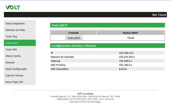 "Teste de DHCP" Permite realizar o teste de DHCP na