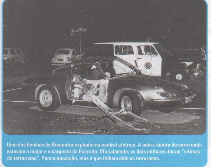 A direita, ligada ao aparelho da repressão, não aceitava a abertura agiam com terrorismo: atentado do Riocentro, em 1981.