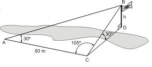 Supondo que AB 300 3 m, BC 00 m, BÂP = 0º e CBN ˆ 50, é correto afirmar que a distância entre os pontos A e C é de: a) 700 m b) 70 m c) 704 m d) 706 m e) 708 m 14.