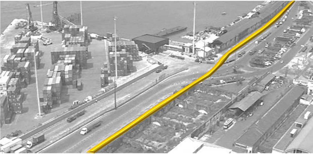 Conflito Rodoferroviário na região do Armazém 1 Solução Mergulhão Impactos Túnel para segregação do fluxo rodoviário com início em frente à Ecoporto e desemboque