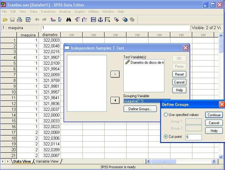 (neste caso a coluna maquina ) 7 Procedimento usando SPSS Os grupos podem ser discriminados por um cut