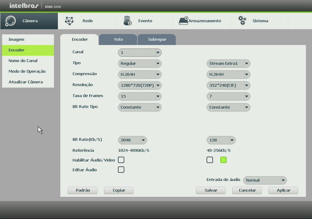 Encoder O ajuste Encoder inclui as seguintes funções: Encoder, Foto, Sobrepor. A seguir explicaremos cada função.