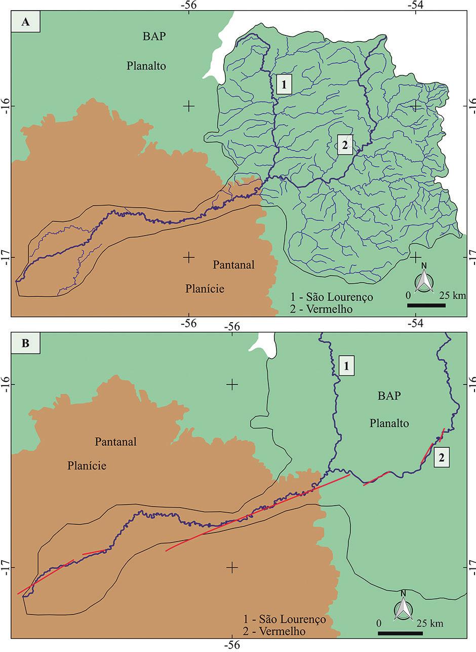 Figura 13 A. Bacia Hidrográfica do rio São Lourenço (ponto 1) e seu principal afluente, o rio Vermelho (ponto 2).