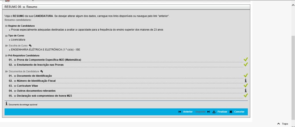 Após enviar todos os documentos obrigatórios, ao efetuar seguinte irá surgir sempre uma mensagem de alerta.