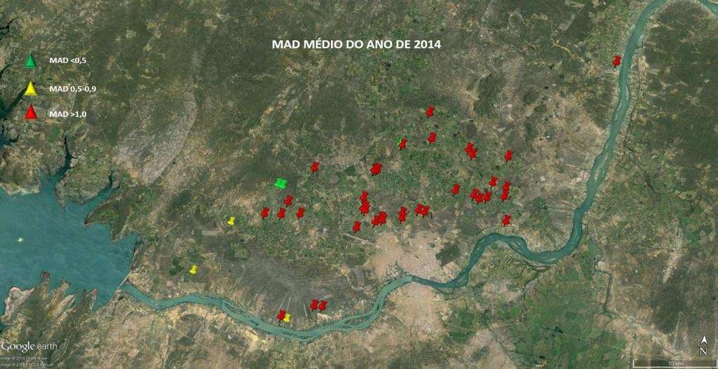 Figura 16 MAD médio em 44 propriedades cultivadas com manga em 2013, no município de Petrolina, PE.