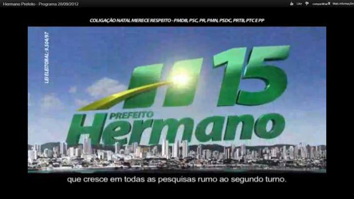 a tela com ênfase para o fato do candidato ser ficha limpa, o que será repetido no encerramento do HGPE de Hermano.