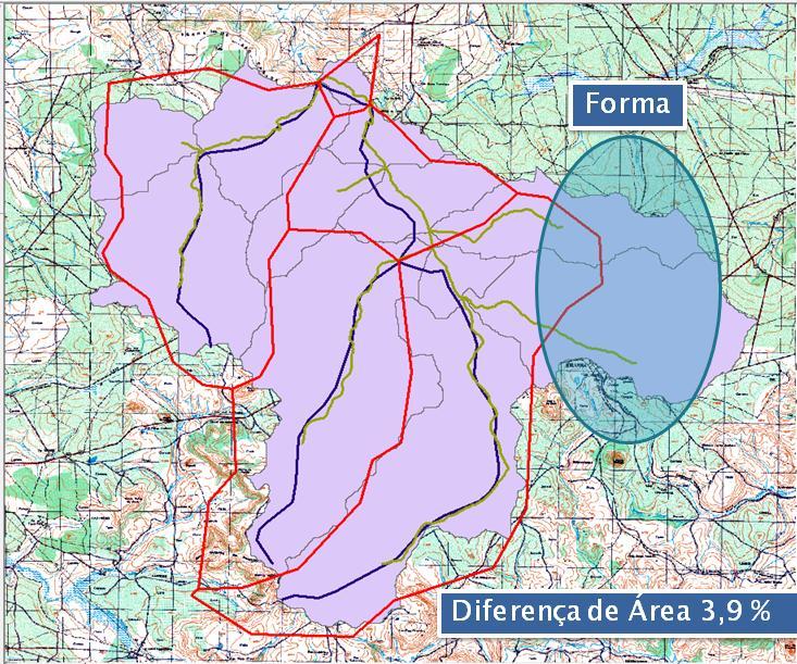 Legenda: Divisão das ottobacias gerado pelo MDE ; Hidrografia na escala 1: 50.000; Divisão das ottobacias gerada pelo método de eqüidistância; Hidrografia na escala 1: 1.000.000. Figura 4.