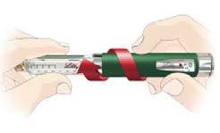 Coloque o suporte do refil Inspecione a insulina Apenas para insulina turva Empurre ao mesmo tempo o suporte do refil e o corpo da caneta um contra o outro.
