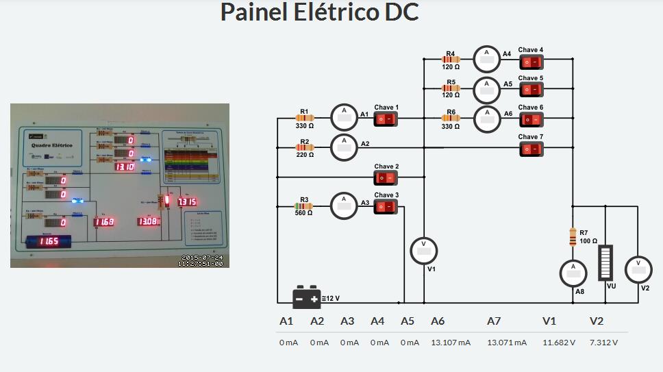 15 Temos: I = Vs R REq = R6 + R7 = 330 + 560 = 890Ω I = Vs REq = 12V 890Ω = 13,49mA VR6 = 13,49mA * 330Ω = 4,45V VR7 = 13,49mA * 560Ω = 7,55V A figura 12 apresenta o acesso ao