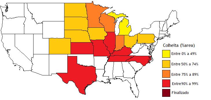 Milho: condições boas para a colheita Durante outubro, a maior parte do milho Americano foi colhida, no entanto ainda há 20% da área da lavoura no campo.