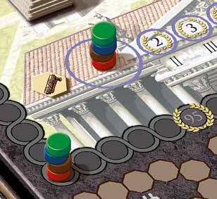 Preparação da Partida Os jogadores determinam o jogador inicial por qualquer método que queiram. O jogador inicial coloca um de seus discos no espaço de início da trilha do senado.