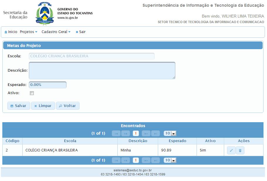 7º Passo: Preencher todos os campos da tela Metas do Projeto de forma clara e objetiva