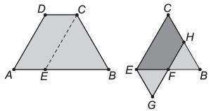 Os triângulos EFG e BFH são equiláteros, ambos com lados de 4 cm de comprimento. Qual é o perímetro do trapézio?