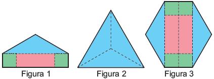 três figuras. O contorno da Figura 1 mede 200 cm e o da Figura 2 mede 234 cm. Quanto mede o contorno da Figura 3?