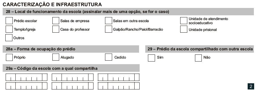 Cadastro de Escola Caracterização e Infraestrutura