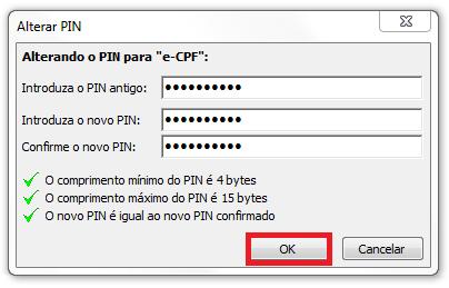 Alteração da senha PIN Certificado Digital A3 Insira o PIN antigo