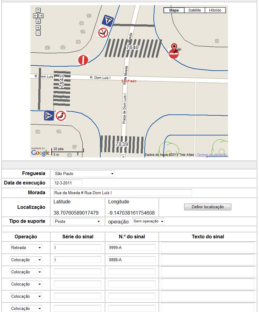 Imagem 6 Exemplo de preenchimento do formulário de sinalização vertical Como guardar os mapas de trabalhos preenchidos Para guardar os mapas de trabalhos preenchidos e posterior envio para os