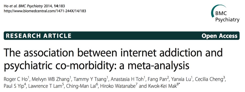 Metanálise que inclui 8 estudos, com 1641 pacientes dependentes de internet Associação entre