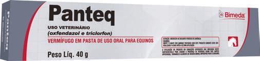 ENDOPARASITICIDAS PANTEQ Vermífugo em pasta de uso oral para equinos Antiparasitário de amplo espectro indicado para o combate dos diversos parasitas que acometem o trato gastrointestinal.