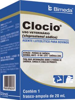 CLOCIO Agente luteolítico para bovinos Composto por cloprostenol, um análogo sintético da PGF2α, de baixa toxicidade e rápida eliminação pelo organismo.