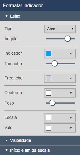 Visualizando dados do processo com símbolos valor máximo, então, será exibido na parte inferior de um indicador vertical ou no lado esquerdo de um indicador horizontal.