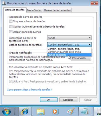 Configurar a barra de tarefas para não