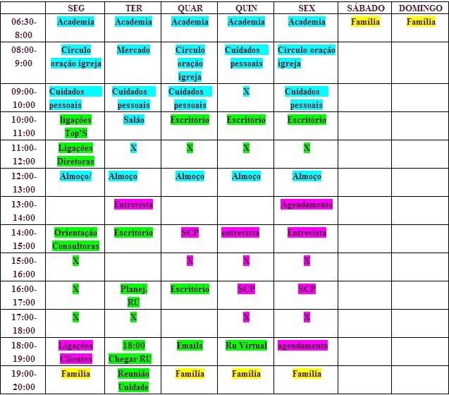 Faça já seu planejamento semanal e marque em sua agenda os horários que você