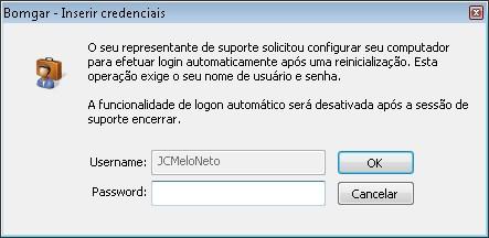 CREDENCIAIS DE LOGON AUTOMÁTICO: REINICIALIZE E RECONECTE Peça ao seu cliente para inserir um nome de usuário e senha válidos para que você