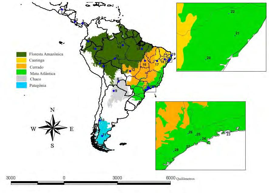 68 Figura 23: Mapa com a localização das áreas que foram utilizadas para análise de agrupamento de lagartos.