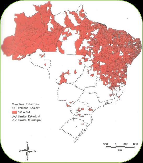 Norte. Evidencia, assim, que se mantiveram, em 2010, as desigualdades regionais presentes no ano 2000 e expressas pelos índices acentuados de exclusão no Norte e no Nordeste.