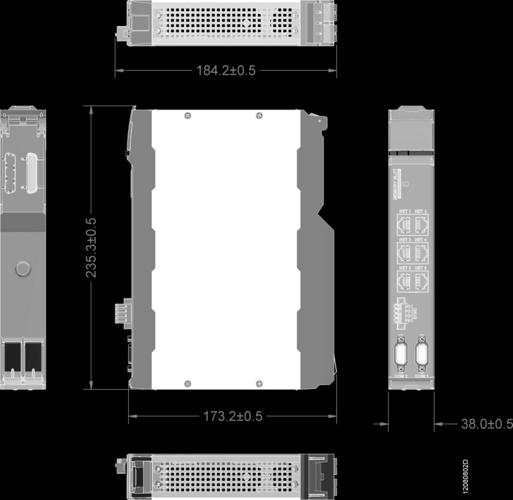 Dimensões Físicas Dimensões em mm. Instalação Todas as informações sobre instalação elétrica, montagem mecânica e inserção de módulo encontram-se no Manual de Utilização Hadron Xtorm MU223000.