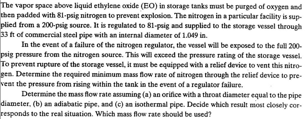 Exemplo 2: Válvula de alívio Nitrogênio 200 psig Nitrogênio 81