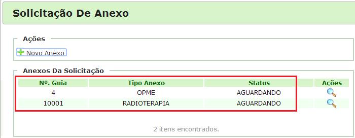 OPME, através dos botões na própria guia: