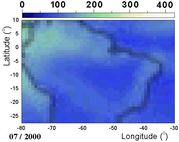 Figura 6 Valores médio do albedo para o mês de julho de 2000, medido pelo ECS do satélite SCD2. 07/2000.