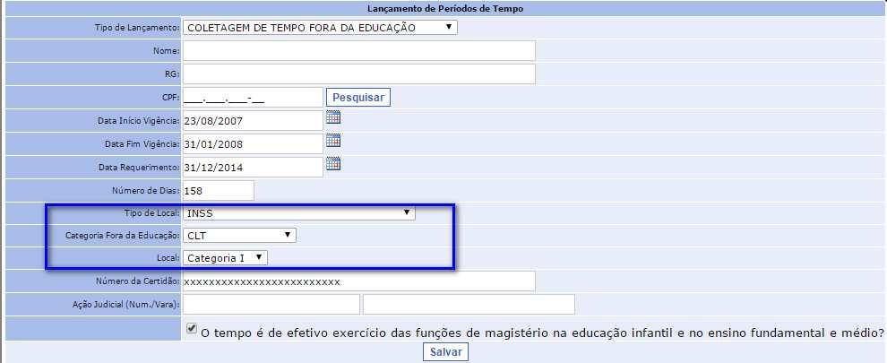 4.17.1 - Como incluir tempo de Categoria I/V Exemplo: