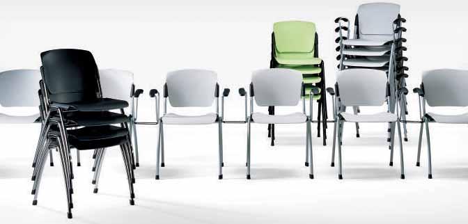 The four-leg version, with or without armrests, can be stacked and hooked together in rows allowing Mimì to quickly adapt to small or large meeting areas and halls.